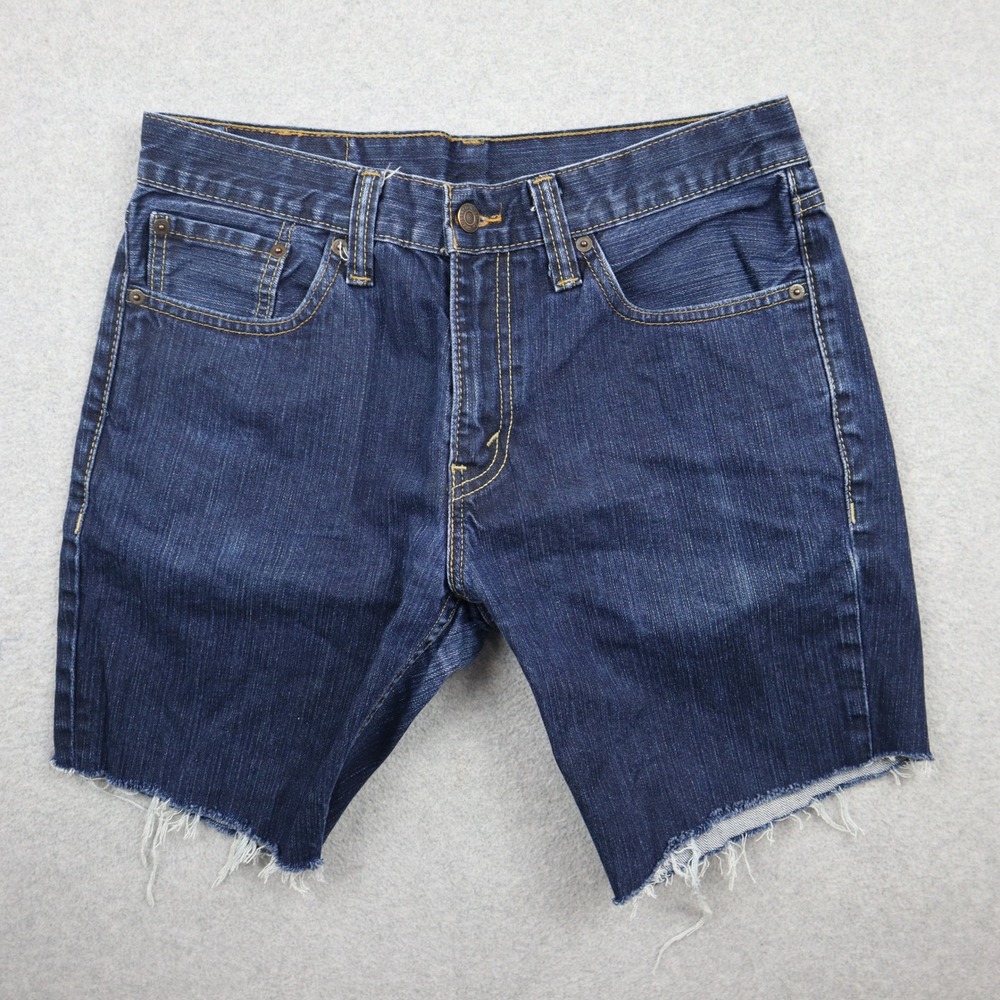 Levi's 511 Jean Shorts Mens 32 Slim Blue Denim Cut Off Raw Hem Dark Wash Jorts